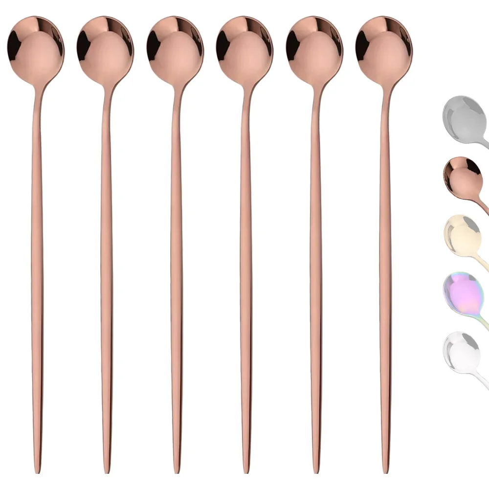 Gold Cutlery Flatware - 6 Stuks Lange Steel Ijs Lepel