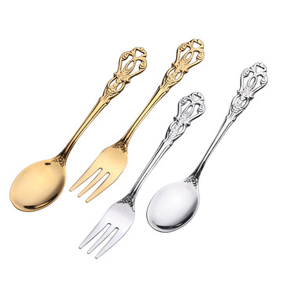 Gold Cutlery Flatware - 1 paar vintage gouden lepelvork bestekset