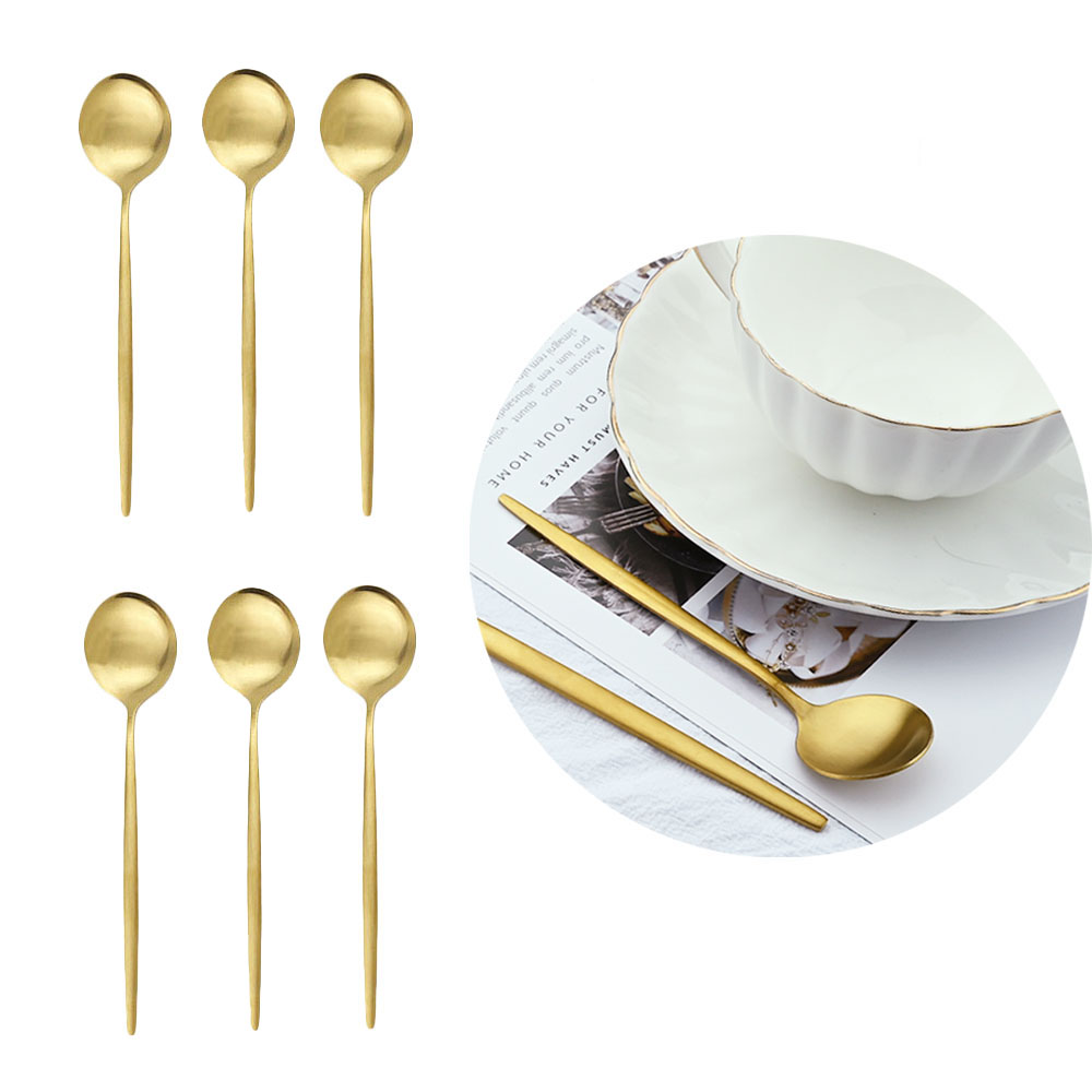 Gold Cutlery Flatware - 6 Stuks Matte Roestvrijstalen Theelepel Voor