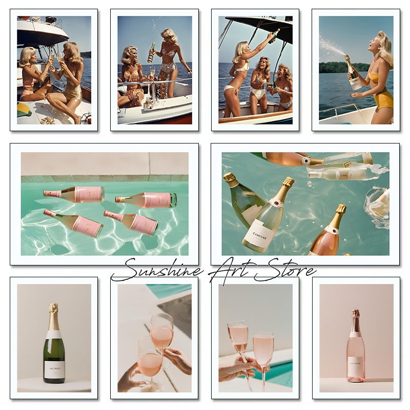 Luxury Lifestyle Pictures - Champagne Vrouwen Party Zomer Kunst Zwembad