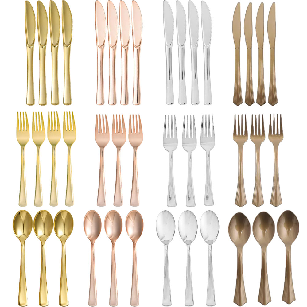 Gold Cutlery Flatware - Roze gouden wegwerpbestekset (mes, vork, lepel)