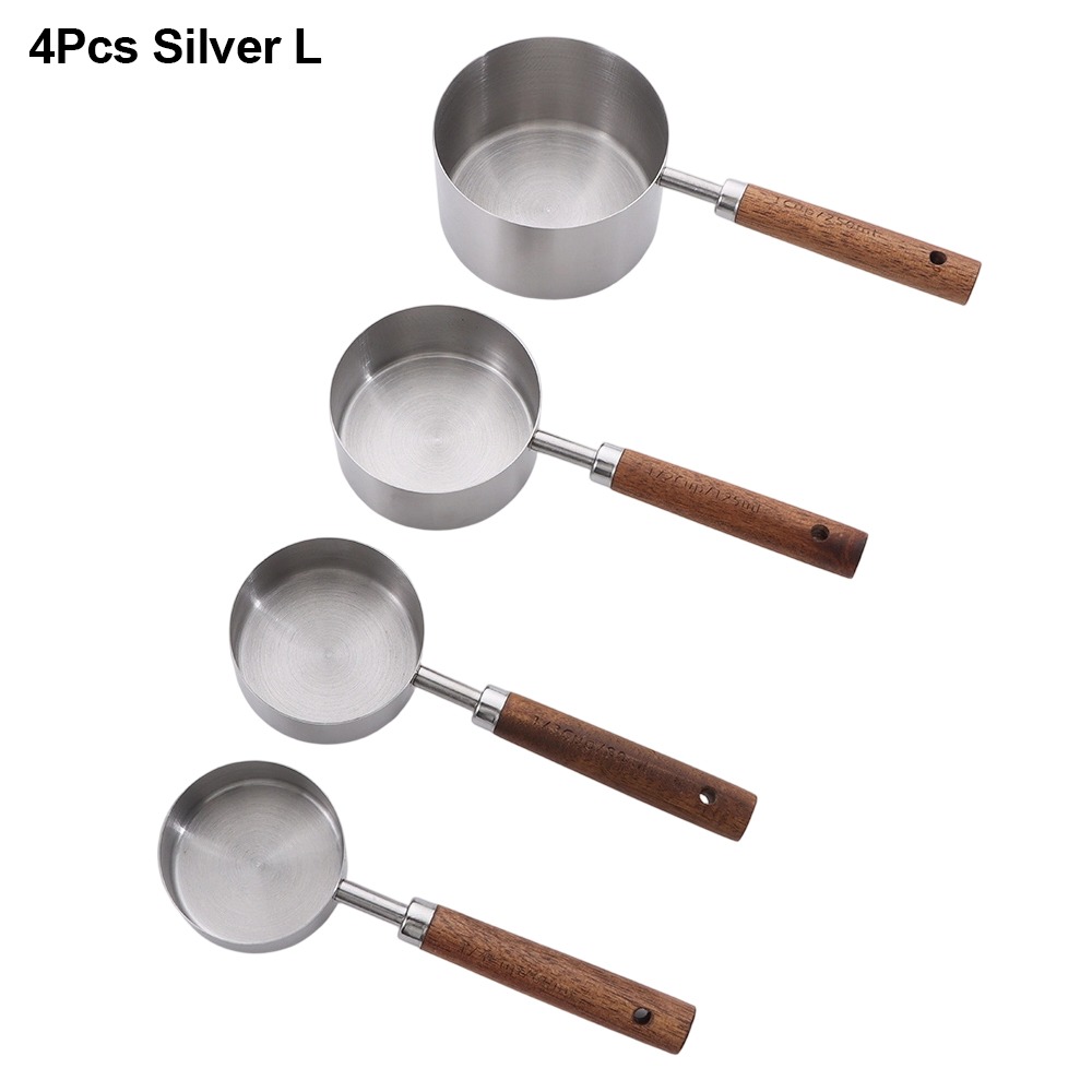 Gold Cutlery Flatware - 4 Stuks Rvs Maatbeker Lepel Houten