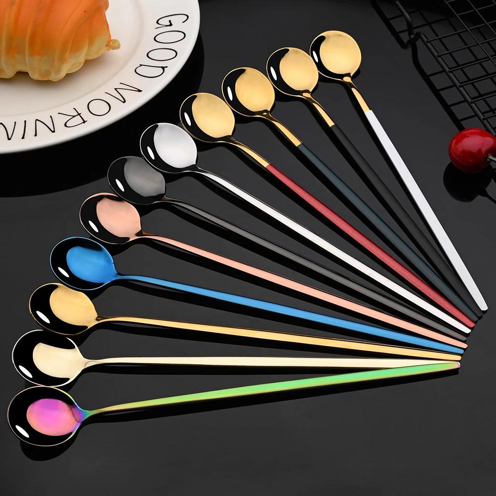 6 Stuks Lange Steel Ijs Lepel  - Gold Cutlery Flatware recensie en prijs